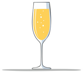 Festive sparkling wine flute glass filled with golden celebratory drink illustration