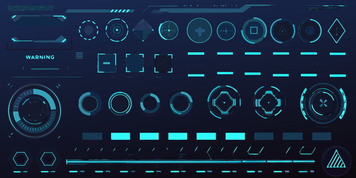 Futuristic user interface elements and hud graphics in cyan and blue tones