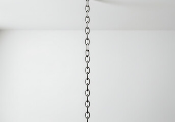 A metal chain hanging vertically from a ceiling.