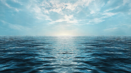 Obraz premium Calm ocean waves reflect soft blue sky and clouds, creating serene atmosphere