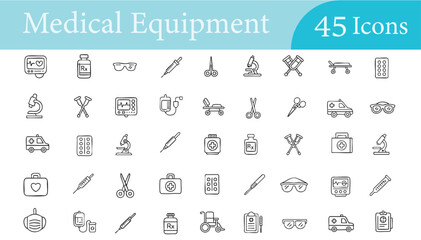 Medical tools and device icons pack for clinical dashboards, UI templates, and infographics