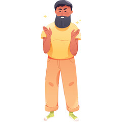 Man With Beard And Yellow Shirt Clapping Hands And Smiling With Sparkles Isolated On White Background