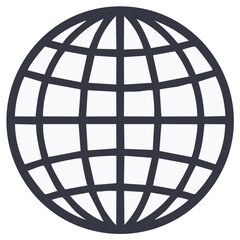 Stylized globe icon with grid lines representing global connections and networks