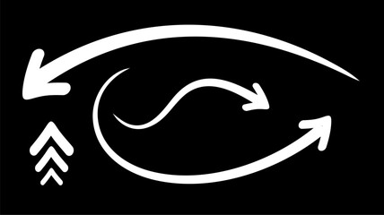 A Collection Of Hand Drawn White Doodle Arrows In Various Styles Isolated On A Black Background Vector Set