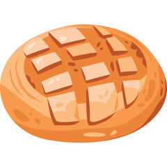 Golden Brown Round Loaf of Bread with Lattice Scored Top on a Transparent Background Isolated Close Up