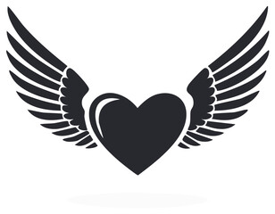 Fototapeta premium Heart with Wings Vector Silhouette Icon for Love and Freedom Symbolism in a Modern Design