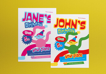 Red And Pink Playful Kiddieland Kids Birthday Invitation