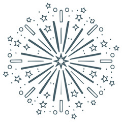 Line Art Firework with Starburst, Stars, Circles, and Dashes - Festive Graphic Element