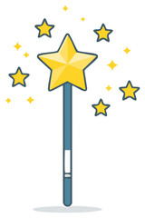 Magical yellow star wand with sparkling stars illustration, fantasy, enchantment, power
