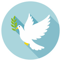 Fototapeta premium White dove of peace flying with an olive branch flat design vector icon