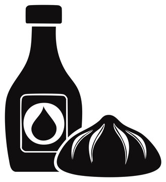 black sauce bottle and dumpling clip art preview
