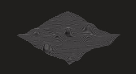 Abstract 3D wireframe mesh pattern isolated on a black background. Minimalist topography or digital data visualization element. vector eps10