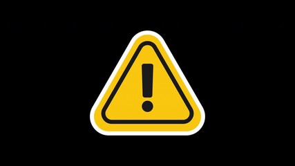 Animated yellow triangle exclamation warning symbol with alpha transparency perfect for alert overlays in videos - Powered by Adobe