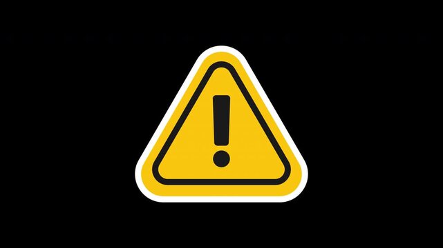 Animated yellow triangle exclamation warning symbol with alpha transparency perfect for alert overlays in videos