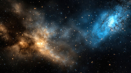 Naklejka premium Vibrant galaxy pattern with blue and brown hues, showcasing star clusters and cosmic beauty