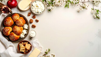 Abstract flat lay Lag B'Omer picnic with space for text background