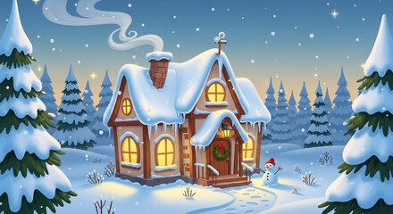 Charming snowcovered house in a winter wonderland, a cozy and idyllic scene perfect for christmas cards and holiday season greetings