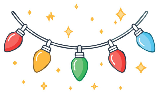 Vibrant cartoon light string with red, yellow, green, and blue bulbs and star decorations - Powered by Adobe