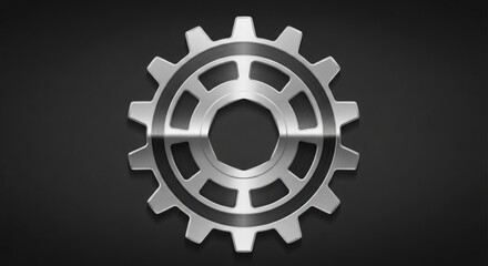 Brushed Metal Gear Icon: Shiny Silver Cogwheel Illustration for Mechanical, Settings, and Industrial Engineering Themes