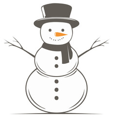 Friendly snowman illustration with top hat and scarf