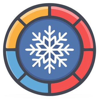 Snowflake temperature control dial with colorful segments for climate regulation