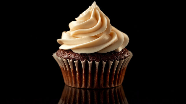 Indulge your senses with this delicious chocolate cupcake topped with creamy caramel frosting, perfect for dessert menus or bakery promotions - Powered by Adobe