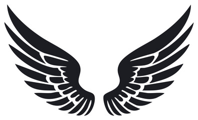 Obraz premium Decorative symmetrical wings design, stylized vector illustration of plumage, angel wings or bird wings, flying symbol