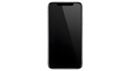 Modern smartphone device with blank black screen ready for UI UX design mockup template isolated PNG with Transparent Background