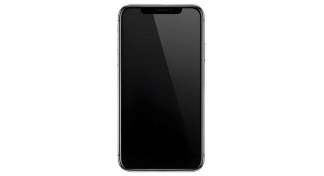 Modern smartphone device with blank black screen ready for UI UX design mockup template isolated PNG with Transparent Background