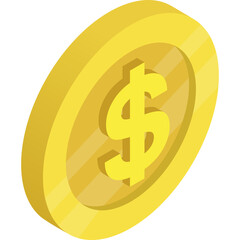 Golden Dollar Coin With A Dollar Sign Symbol In The Center Isolated On A Transparent Background