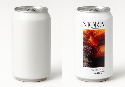 Blank And Branded Soda Can Mockup PSD