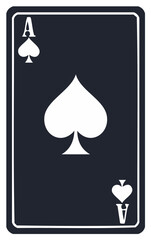 Playing card of the Ace of Spades, dark navy background, white details