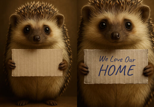 Cute Hedgehog Holding Sign Mockup PSD
