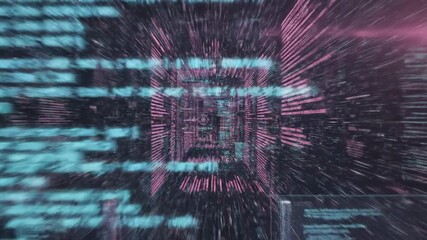 Futuristic digital screens display code and data in blue and purple hues, abstract technology - Powered by Adobe