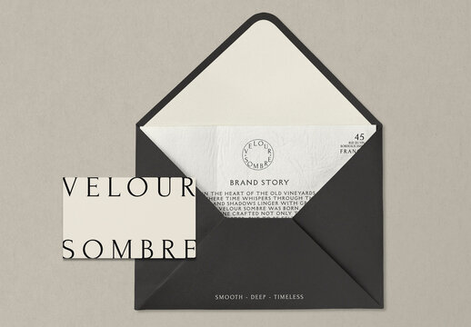 Elegant Black Envelope Design Mockup PSD