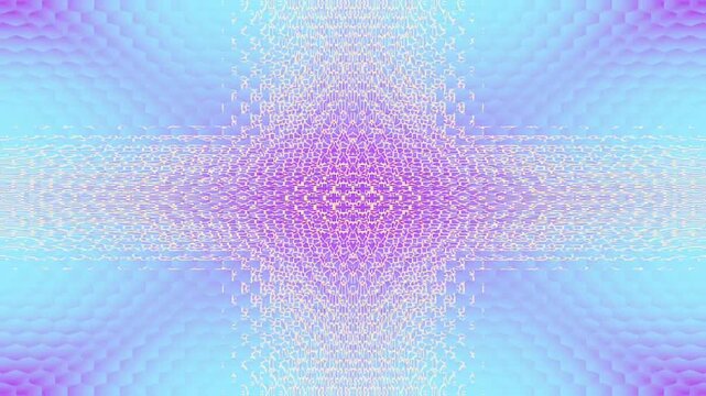A mesmerizing digital abstract background featuring a hexagonal pattern in vibrant purple, pink, and cyan with a central illuminated cross design. Digitally generated video.
