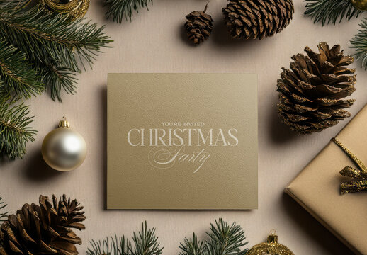 Elegant Christmas Party Invitation Card Mockup PSD
