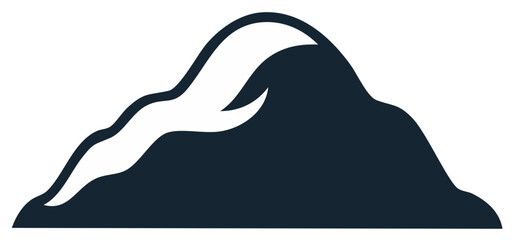 Mountain silhouette illustration with snow on peaks and curved horizon landscape