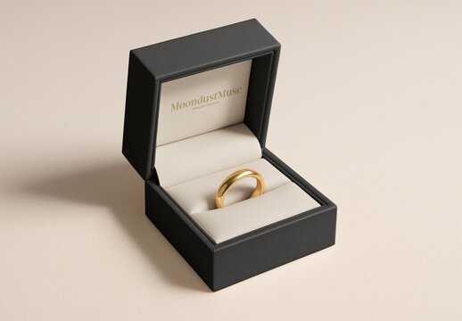 Elegant Gold Ring In Box Mockup PSD