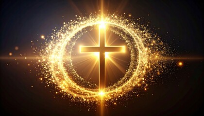 Radiant cross emitting a spiral of ethereal light in an abstract scene