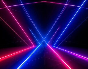 Abstract scene of intersecting neon lines forming a geometric pattern
