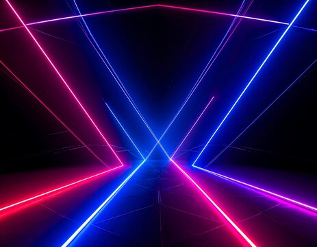 Abstract scene of intersecting neon lines forming a geometric pattern