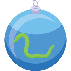 Transparent Glass Sphere Containing A Small Green Snake With Red Tongue And A Light Purple Cap On Top Isolated On White Background With Subtle Blue Gradient Reflections And Highlights