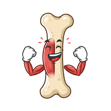 Strong cartoon bone flexing muscular arms with joyful expression, perfect for health and fitness themes.