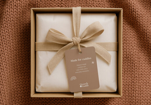 Gift Box With Cozy Packaging Mockup PSD