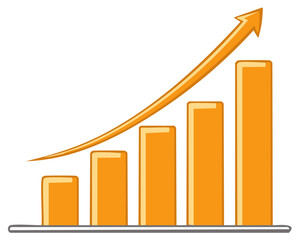 Growing Orange Bar Chart with Upward Arrow for Business Success and Progress