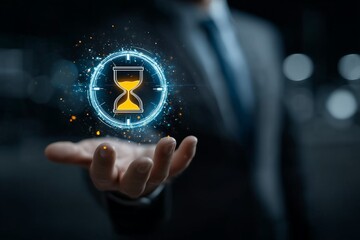 Futuristic Hourglass: Navigating Time Management in the Digital Age with Virtual Symbols
