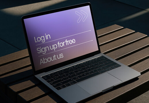 Laptop Mockup Login Screen Outdoors PSD
