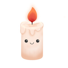 Cute Smiling Candle with Flame &ndash; Cozy Kawaii Magic Illustration. Perfect for cozy magic vibes, witchcraft decor, or kawaii style halloween illustration and sticker 