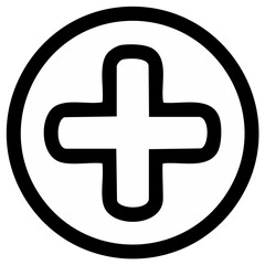 Fototapeta premium Black and White Cross in Circle Icon, Medical Symbol